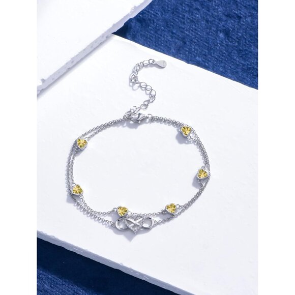 Infinity Heart Birthstone Charm Link Anklets Bracelets for Women 925 Sterling Si - Picture 3 of 7